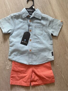 Ben Sherman Baby 2 Piece Set Button Up Denim Shirt + Cotton Shorts * NWT